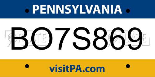 BO7S869 Pennsylvania License Plate