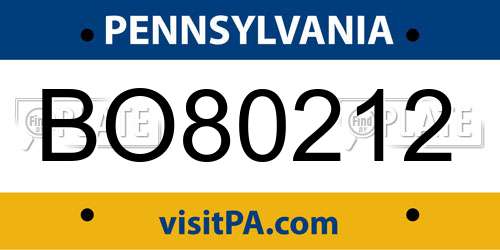 BO80212 Pennsylvania License Plate