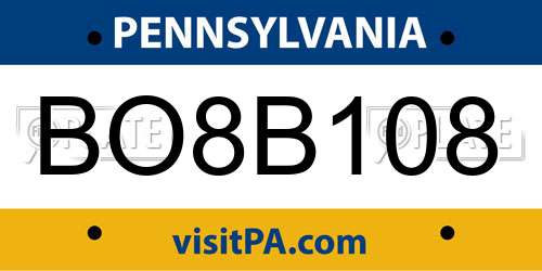 BO8B108 Pennsylvania License Plate