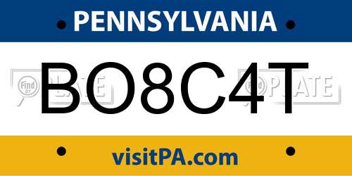 BO8C4T Pennsylvania License Plate