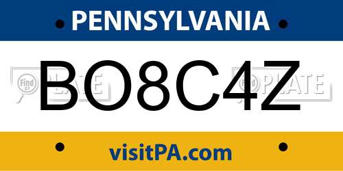 BO8C4Z Pennsylvania License Plate