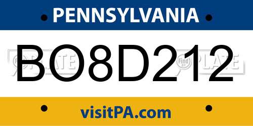 BO8D212 Pennsylvania License Plate