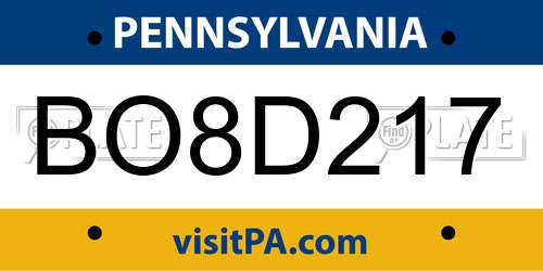 BO8D217 Pennsylvania License Plate