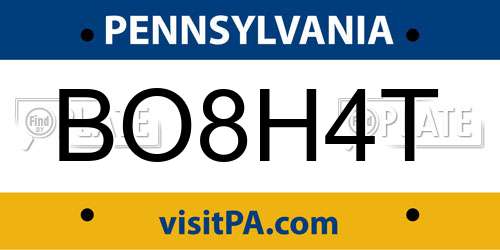 BO8H4T Pennsylvania License Plate