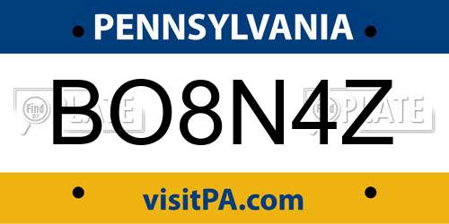 BO8N4Z Pennsylvania License Plate