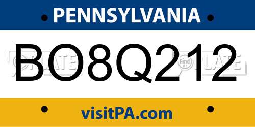 BO8Q212 Pennsylvania License Plate