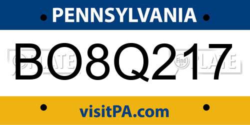 BO8Q217 Pennsylvania License Plate