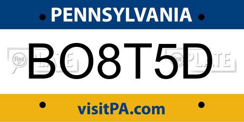 BO8T5D Pennsylvania License Plate