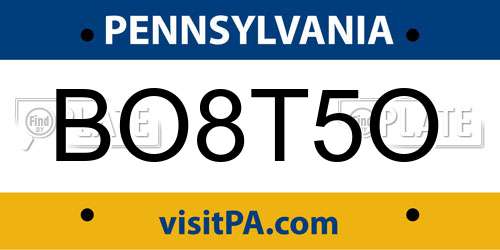 BO8T5O Pennsylvania License Plate