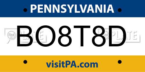 BO8T8D Pennsylvania License Plate