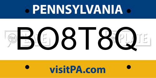 BO8T8Q Pennsylvania License Plate