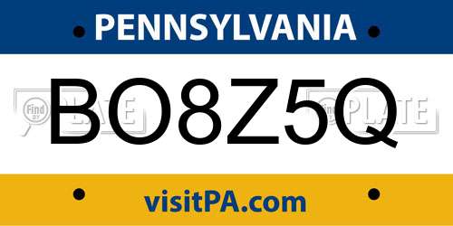 BO8Z5Q Pennsylvania License Plate