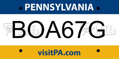 BOA67G Pennsylvania License Plate