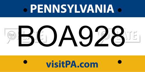 BOA928 Pennsylvania License Plate