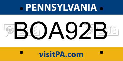 BOA92B Pennsylvania License Plate