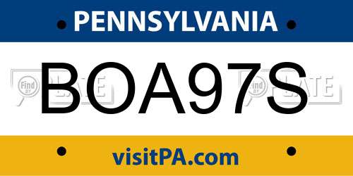 BOA97S Pennsylvania License Plate