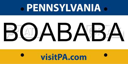 BOABABA Pennsylvania License Plate