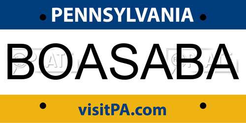 BOASABA Pennsylvania License Plate