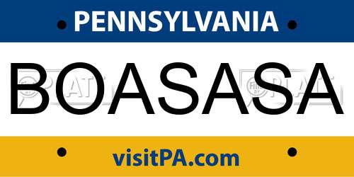 BOASASA Pennsylvania License Plate