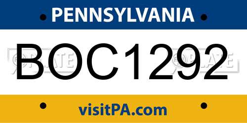 BOC1292 Pennsylvania License Plate