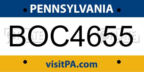 BOC4655 Pennsylvania License Plate