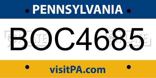 BOC4685 Pennsylvania License Plate