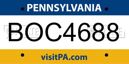 BOC4688 Pennsylvania License Plate
