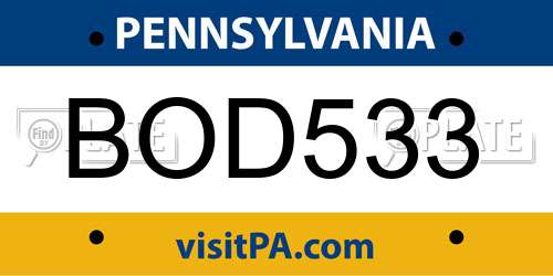 BOD533 Pennsylvania License Plate
