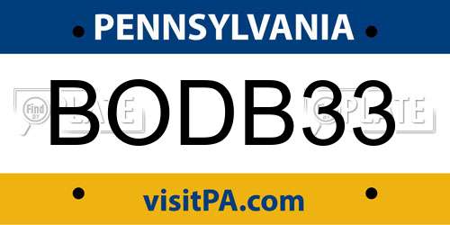 BODB33 Pennsylvania License Plate