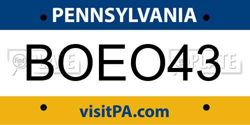 BOEO43 Pennsylvania License Plate