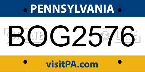 BOG2576 Pennsylvania License Plate