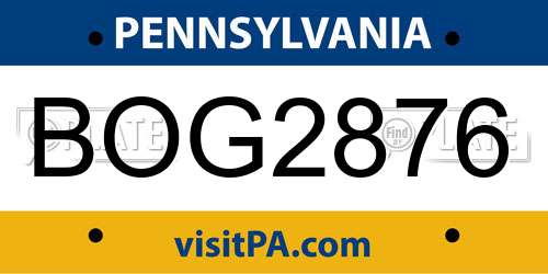 BOG2876 Pennsylvania License Plate