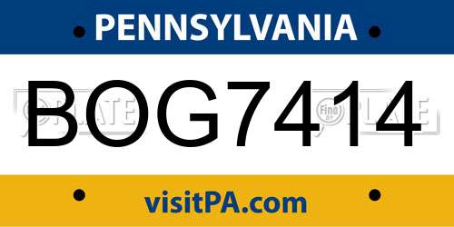 BOG7414 Pennsylvania License Plate
