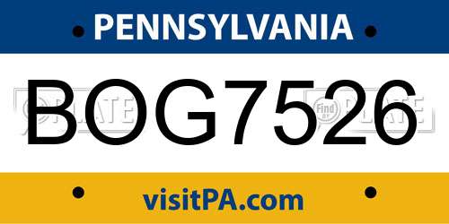 BOG7526 Pennsylvania License Plate