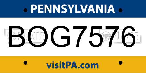 BOG7576 Pennsylvania License Plate