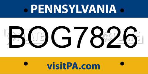 BOG7826 Pennsylvania License Plate