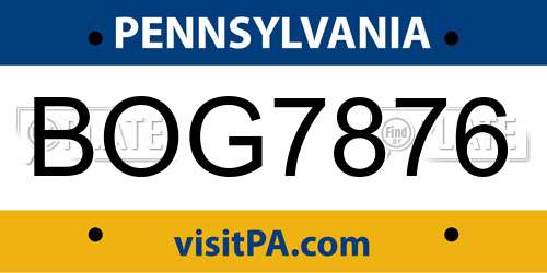 BOG7876 Pennsylvania License Plate