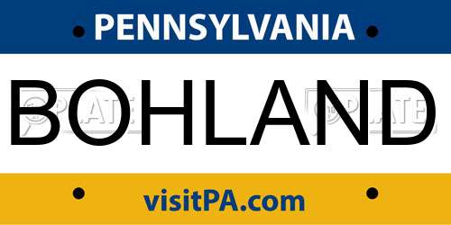 BOHLAND Pennsylvania License Plate