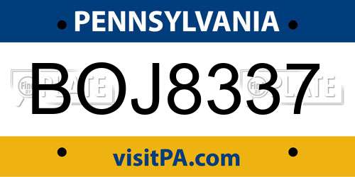 BOJ8337 Pennsylvania License Plate