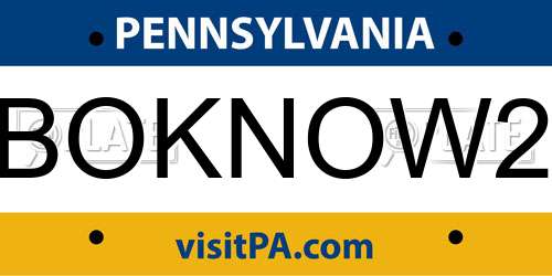 BOKNOW2 Pennsylvania License Plate