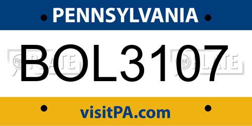 BOL3107 Pennsylvania License Plate