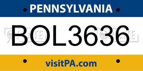 BOL3636 Pennsylvania License Plate