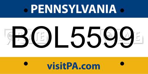 BOL5599 Pennsylvania License Plate