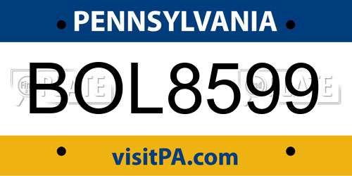 BOL8599 Pennsylvania License Plate