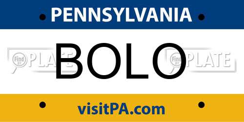 BOLO Pennsylvania License Plate