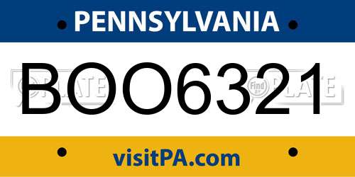 BOO6321 Pennsylvania License Plate