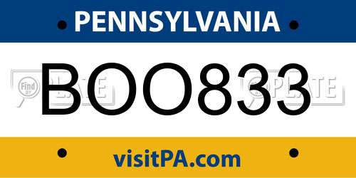 BOO833 Pennsylvania License Plate
