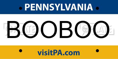 BOOBOO Pennsylvania License Plate