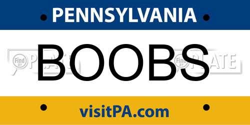 BOOBS Pennsylvania License Plate