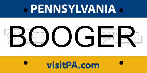 BOOGER Pennsylvania License Plate